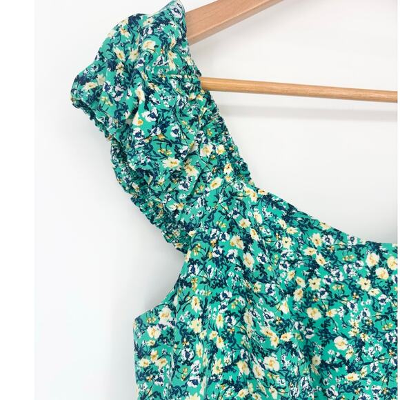 Old Navy Fit & Flare Blue Green Puff Sleeve Dress Size M - Picture 6 of 9